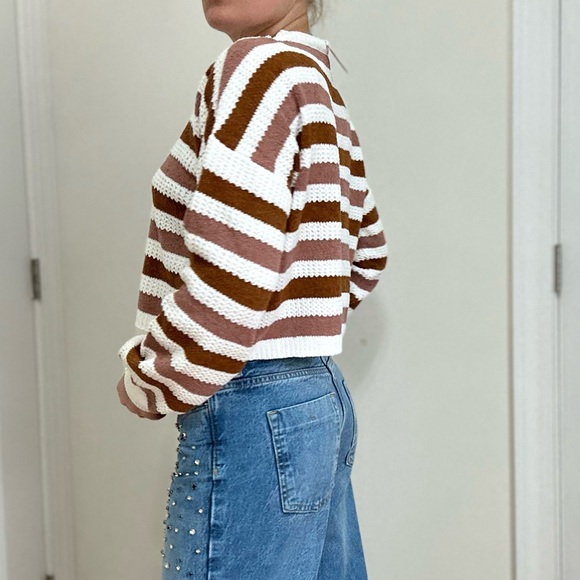 Multi Stripe Chenille Cropped Sweater - Picture 5 of 7